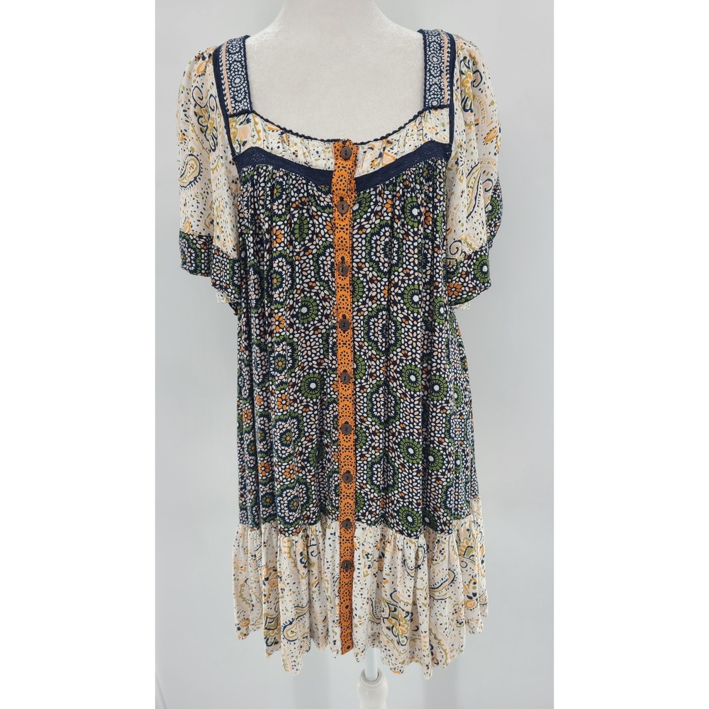 Patrons Of Peace Babydoll Patchwork Dress Women M Indie Boho Mixed Media Crochet